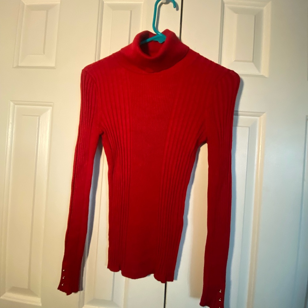 White House Black Market - Red Ribbed Turtleneck Sweater